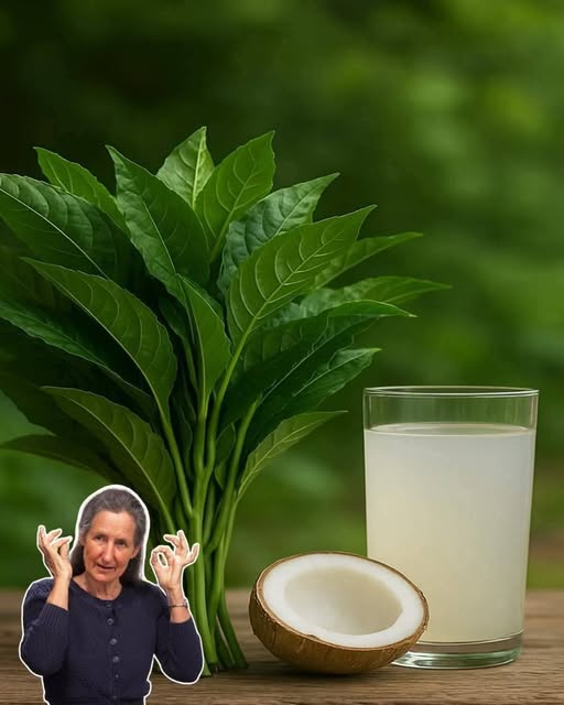 Bebida saludable con agua de coco y hojas verdes