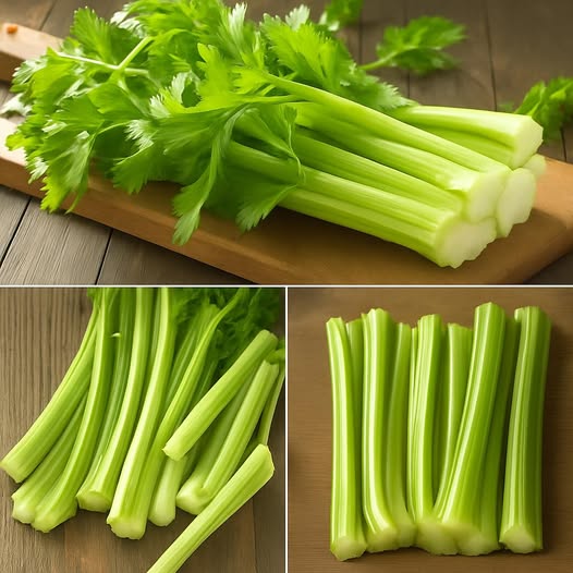 Secciones de apio fresco sobre una superficie de madera