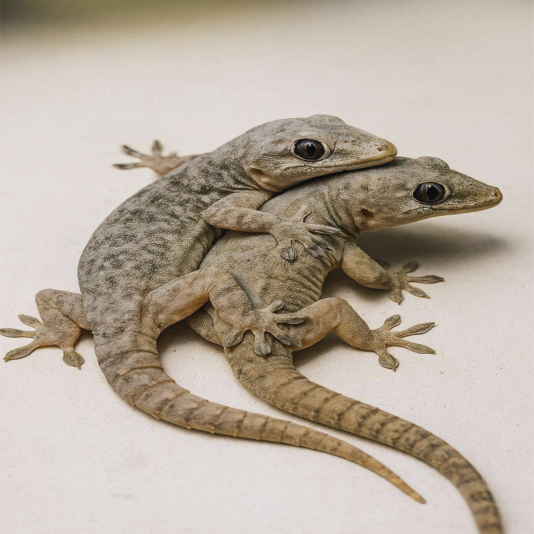 Dos geckos abrazados