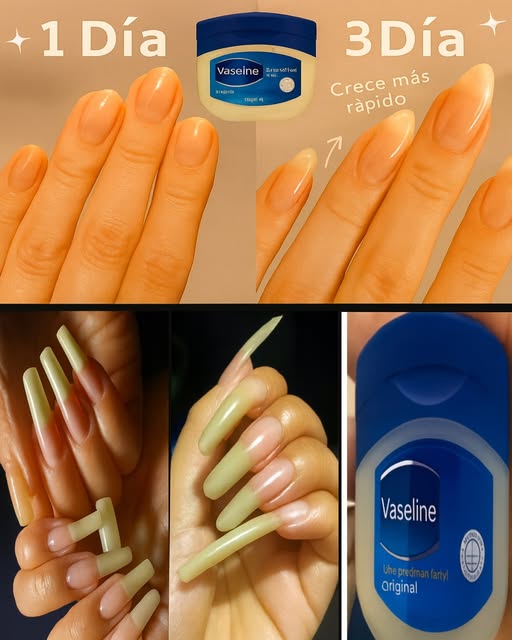 Antes y después del crecimiento de uñas con vaselina
